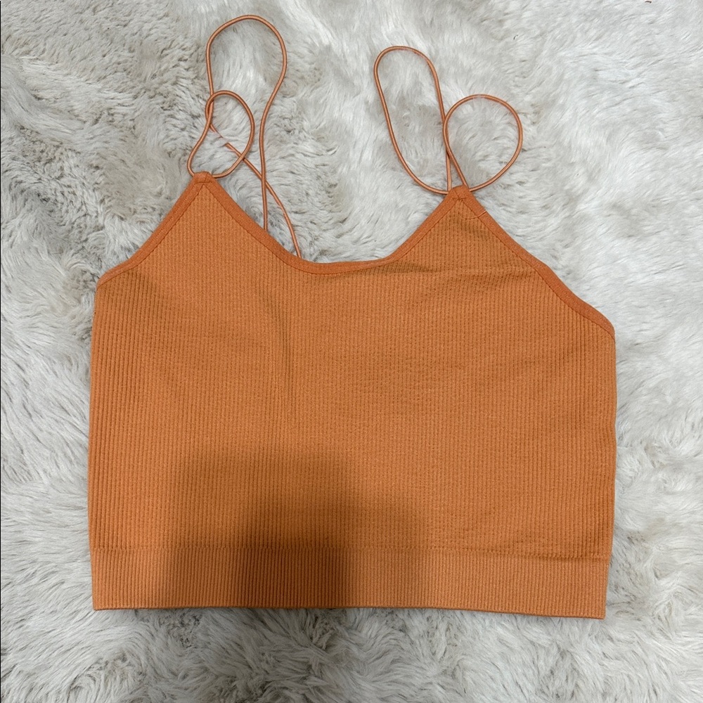 Women's Double-Strap Ribbed Cropped Cami - Orange